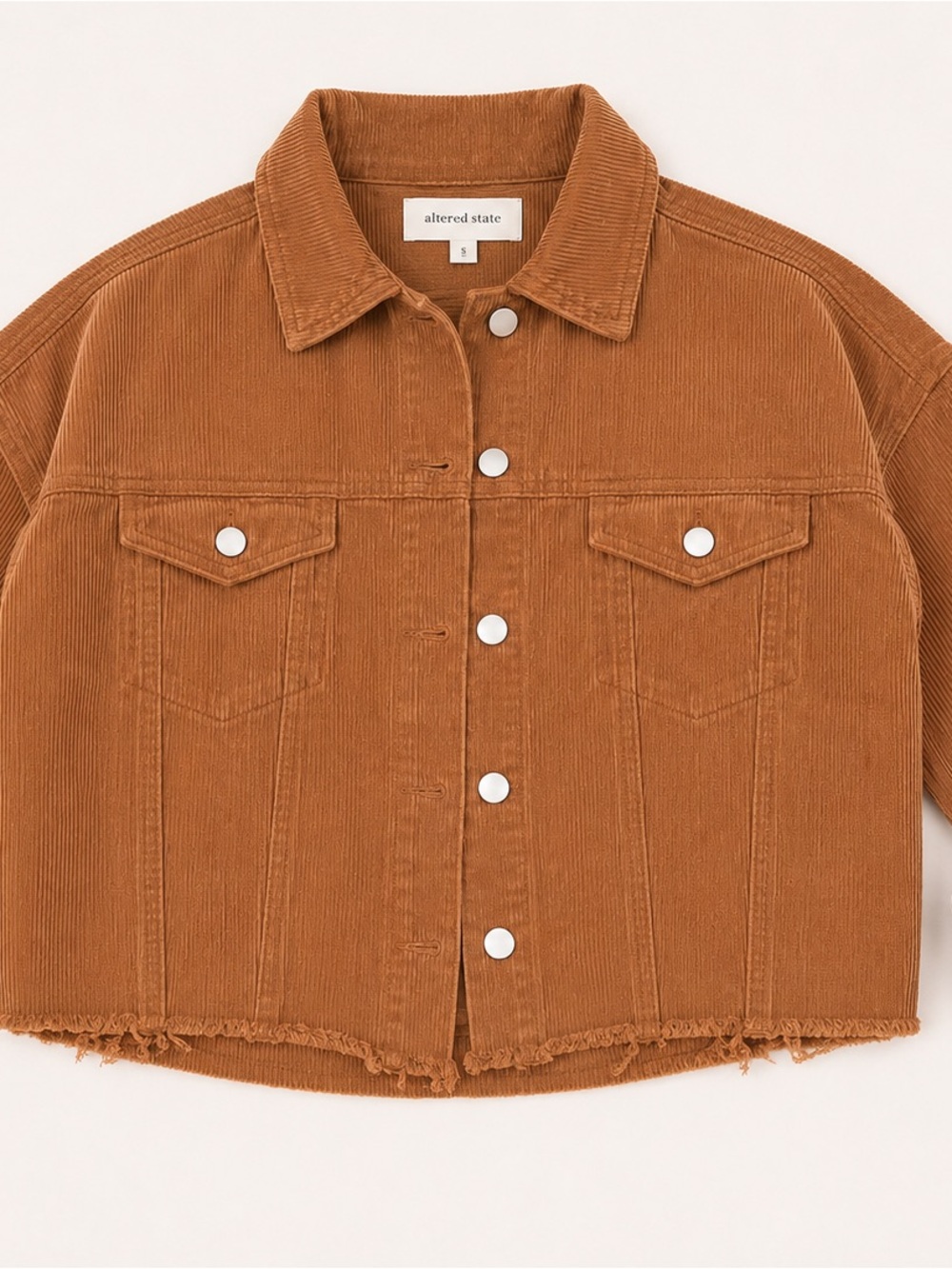 Alter’d State Camel Corduroy Cropped Jacket | Raw Hem | Size Small